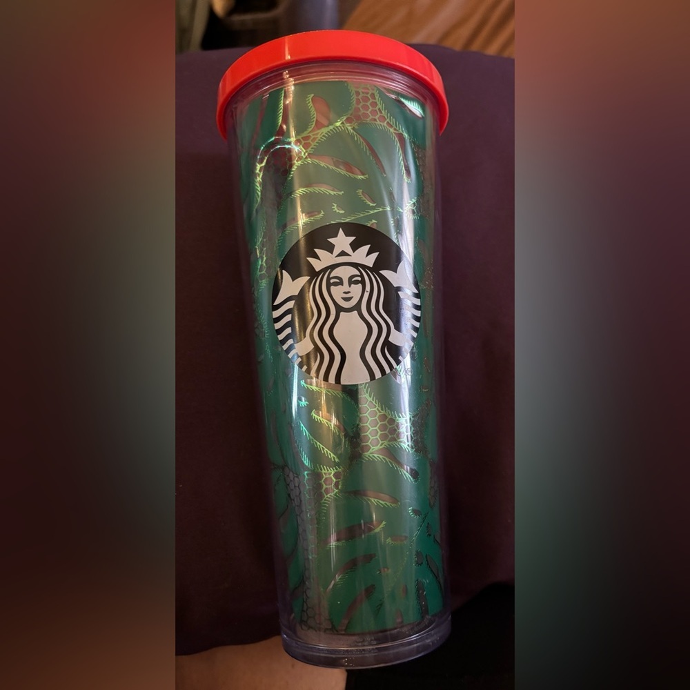 Starbucks Green Tropical Leaves/Lace 24 ounce